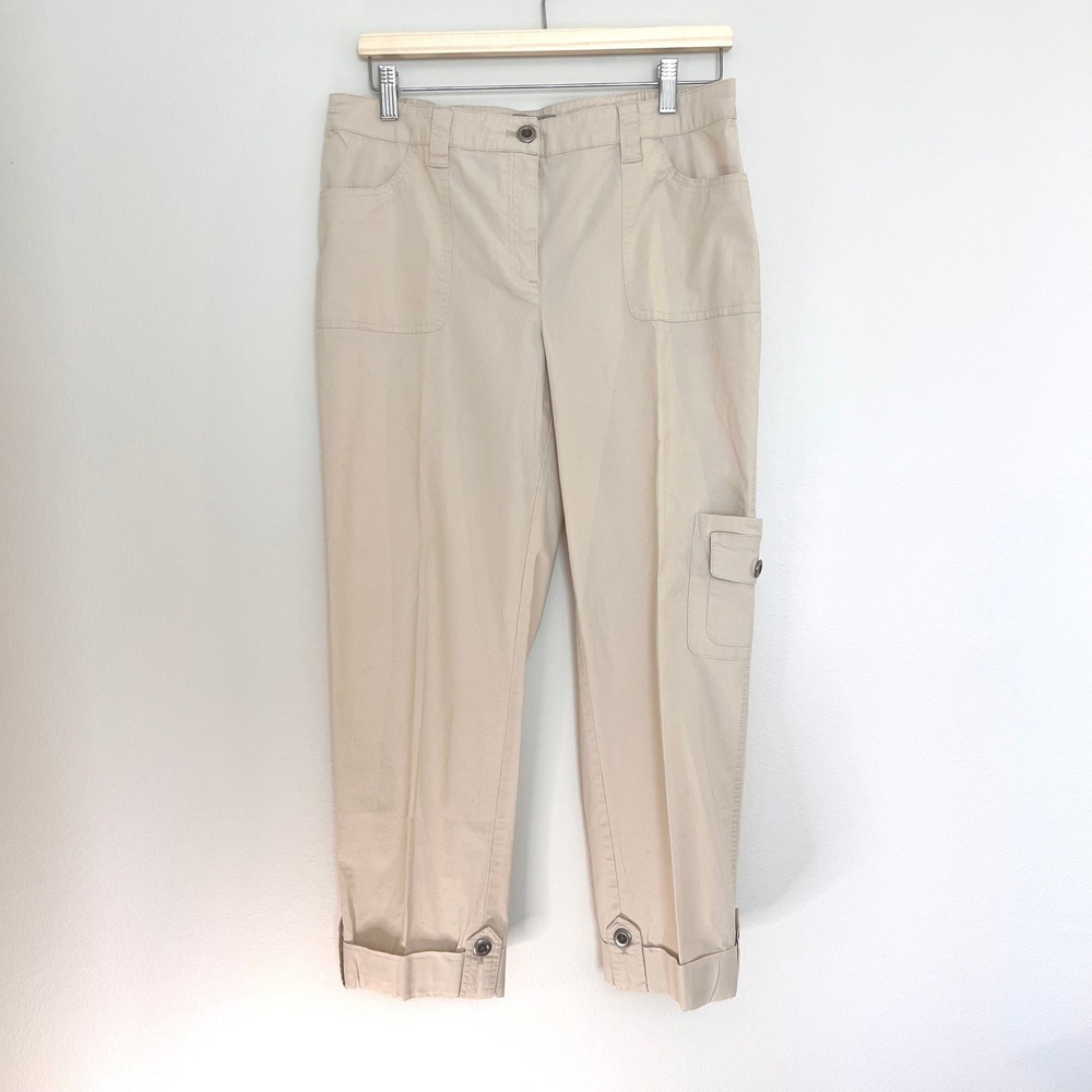 Chicos Cargo‎ Crop Pants Womens 1 Regular Sand Cotton Stretch Utility Capsule
